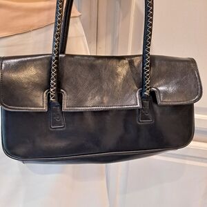 XOXO Y2k Black Faux Leather Shoulder Bag With White Stitching